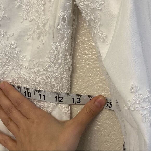 White lace Long Sleeve wedding elopement modest Courthouse LDS Temple dress S - Picture 6 of 14